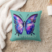 Blauwe en roze waterverf vlinder kussen (Deken)