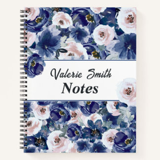 Blauwe en roze Waterverf Winter Floral Notitieboek