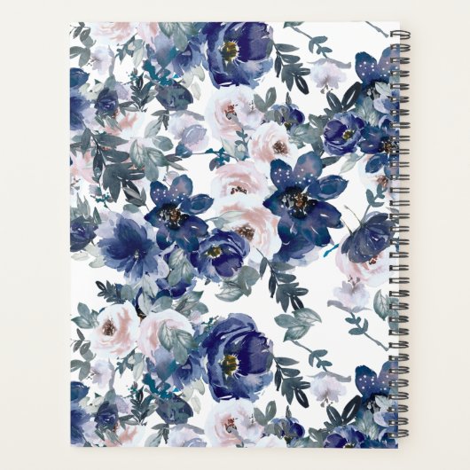Blauwe en roze Waterverf Winter Floral Planner (Achterkant)