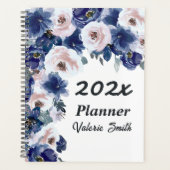 Blauwe en roze Waterverf Winter Floral Planner (Voorkant)