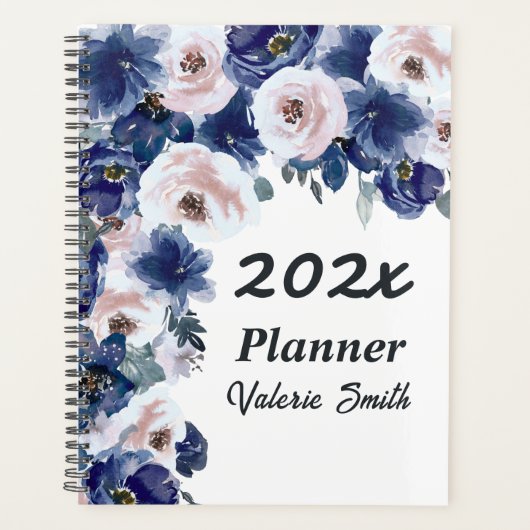 Blauwe en roze Waterverf Winter Floral Planner (Voorkant)