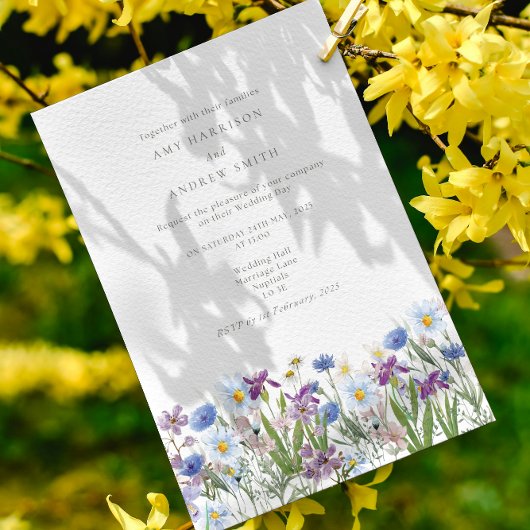Blauwe en Roze Wildflower Uitnodiging