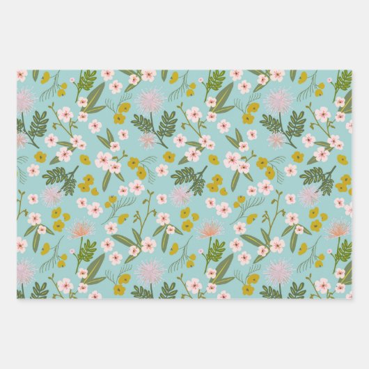Blauwe en Roze Woestijn Bloemen Inpakpapier Vel (Voorkant 3)