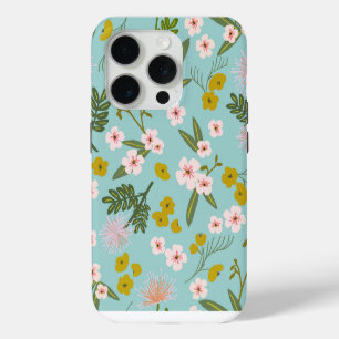 Blauwe en Roze Woestijn Bloemen Telefoonhoesje iPhone 15 Pro Case