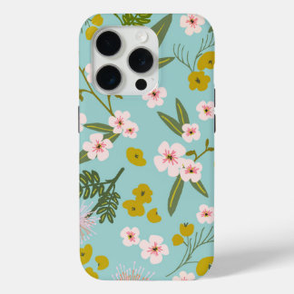 Blauwe en Roze Woestijn Bloemen Telefoonhoesje iPhone 15 Pro Case