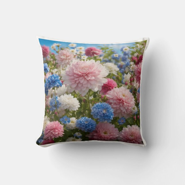 Blauwe en Rozen bloem Kussen (Voorkant)