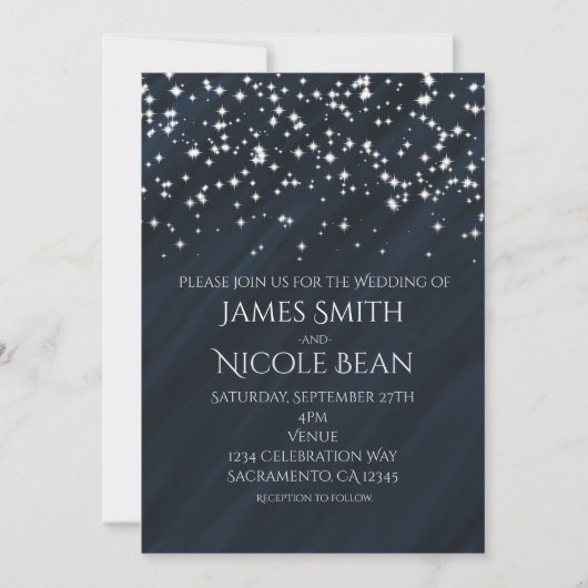 Blauwe en sparkle sterren Elegant Wedding Invitati Kaart (Voorkant)