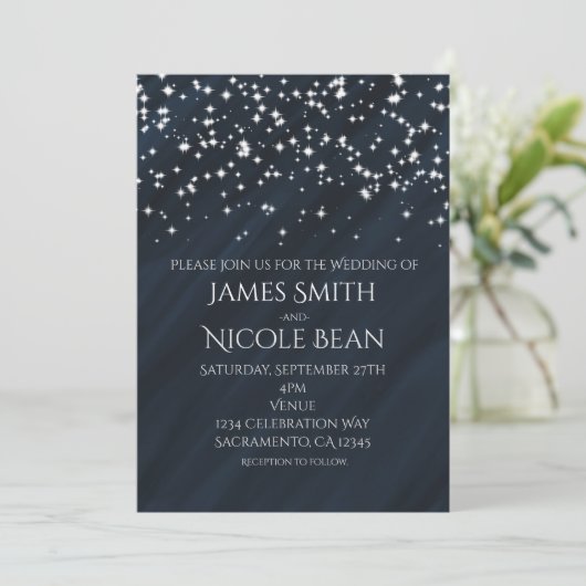 Blauwe en sparkle sterren Elegant Wedding Invitati Kaart (Staand voorkant)