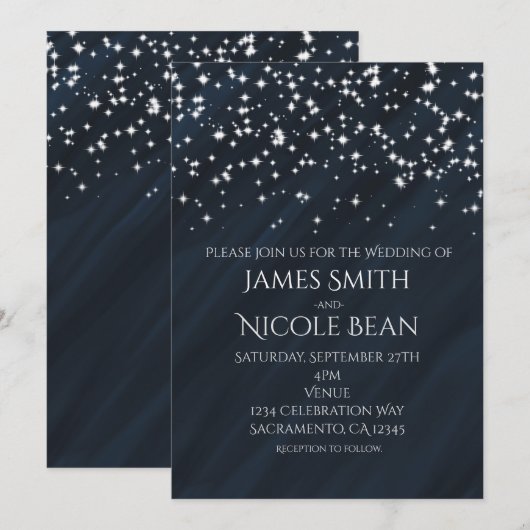 Blauwe en sparkle sterren Elegant Wedding Invitati Kaart (Voorkant / Achterkant)