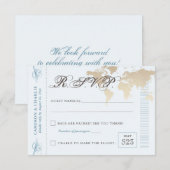 Blauwe en Tan RSVP Wereldkaart die Kaart van de pa (Voorkant / Achterkant)