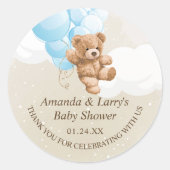 Blauwe en Tan Teddy Bear met ballonnen Ronde Sticker (Voorkant)