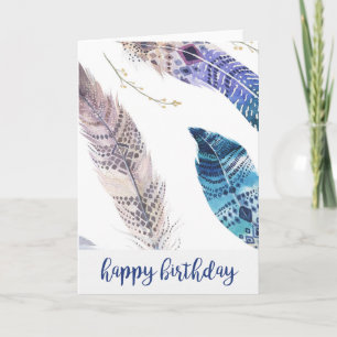 Blauwe en Tan Waterverf Veters Birthday Kaart