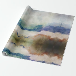 Blauwe en terracotta Waterverf Cadeaupapier