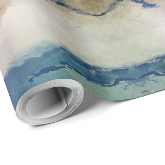 Blauwe en terracotta Waterverf Cadeaupapier (Rol Hoek)