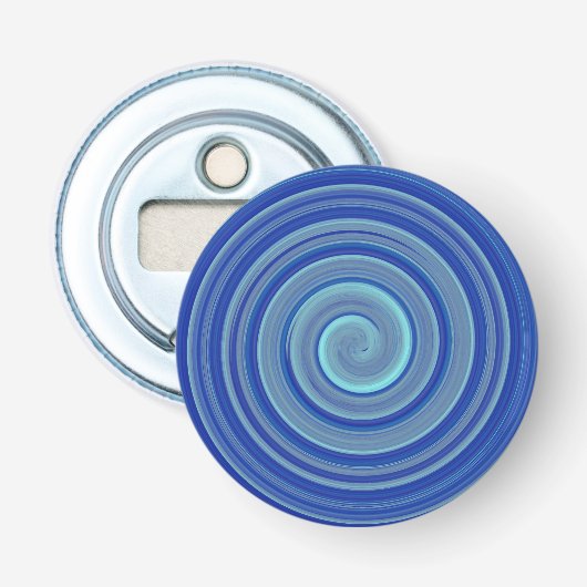 Blauwe en turkooispiraal button flesopener (Voorkant)