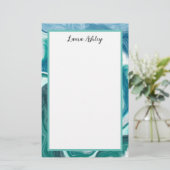 Blauwe en Turqio Fluid Art, gepersonaliseerde arti Briefpapier (Staand voorkant)