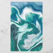 Blauwe en Turqio Fluid Art, gepersonaliseerde arti Briefpapier (Achterkant)