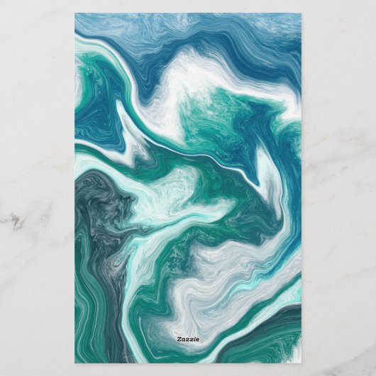 Blauwe en Turqio Fluid Art, gepersonaliseerde arti Briefpapier (Achterkant)