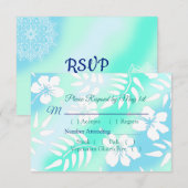 Blauwe en turquoise Hibiscus Tropische Trouw RSVP  Kaartje (Voorkant / Achterkant)