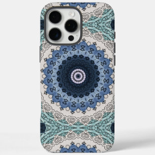 Blauwe en turquoise mandala met geometrische symme iPhone 16 pro max hoesje