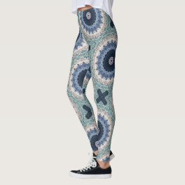 Blauwe en turquoise mandala met geometrische symme leggings