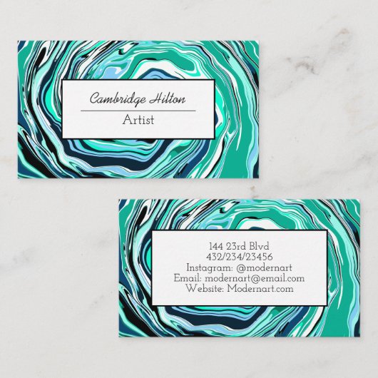 Blauwe en Turquoise Marble Abstract Fluid Art Visitekaartje (Voorkant / Achterkant)