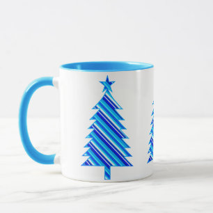 Blauwe en Turquoise Stripes kerstboom Mok
