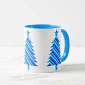 Blauwe en Turquoise Stripes kerstboom Mok (Voorkant rechts)