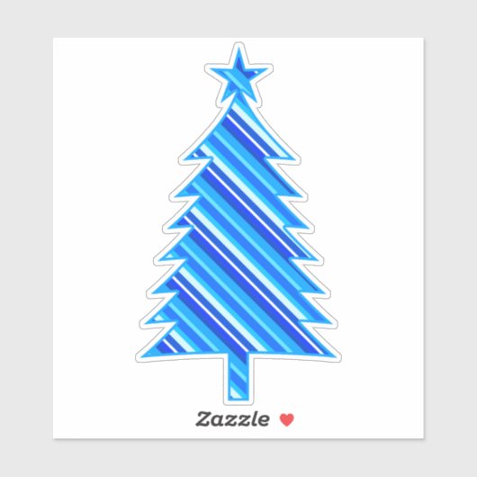 Blauwe en Turquoise Stripes kerstboom Sticker (Vel)
