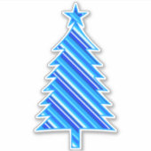 Blauwe en Turquoise Stripes kerstboom Sticker (Voorkant)