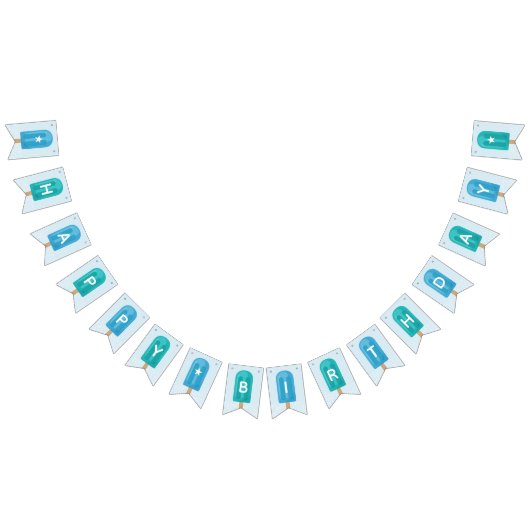 Blauwe en Turquoise Summer Popsicle Happy Birthday Vlaggetjes (Alle)