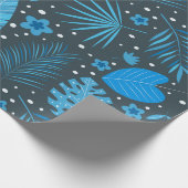 Blauwe en turquoise tropische palmmonsterbladeren cadeaupapier (Hoek)