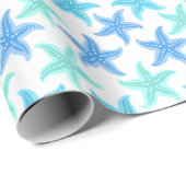 Blauwe en turquoise zeesterren cadeaupapier (Rol Hoek)