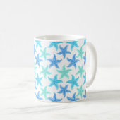 Blauwe en turquoise zeesterren koffiemok (Voorkant rechts)