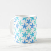 Blauwe en turquoise zeesterren koffiemok (Voorkant links)