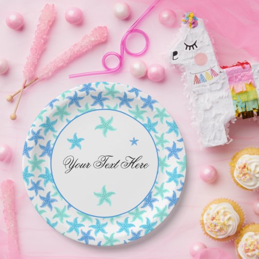 Blauwe en turquoise zeesterren papieren bordje (Feest)