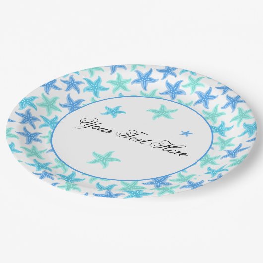 Blauwe en turquoise zeesterren papieren bordje (Gekanteld)