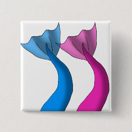 Blauwe en warmroze nagels vierkante button 5,1 cm