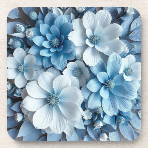 Blauwe en witte 3D-bloemen Bier Onderzetter