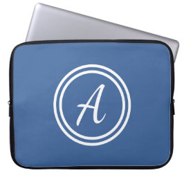 Blauwe en witte, aangepaste monogram laptophoes laptop sleeve