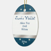 Blauwe en witte aangepaste versieroptie keramisch ornament (Links)