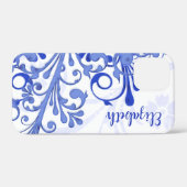 Blauwe en witte Abstracte Floral Case-Mate iPhone Case (Achterkant (horizontaal))