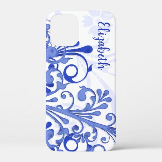 Blauwe en witte Abstracte Floral Case-Mate iPhone Case (Achterkant)