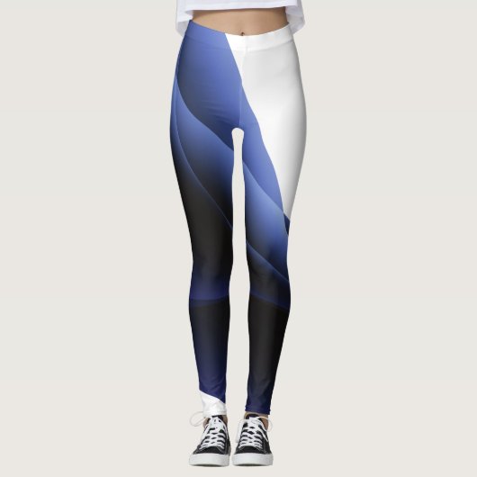Blauwe en witte Abstracte Leggings (Voorkant)
