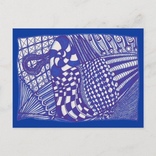 Blauwe en witte Abstracte tekening, Briefkaarten (Voorkant)