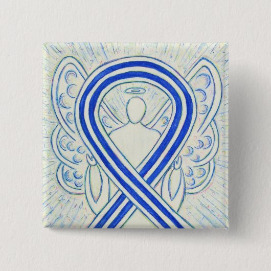 Blauwe en witte ALS Ribbon Awareness Angel Pin Vierkante Button 5,1 Cm (Voorkant)