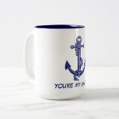 Blauwe en witte anker Two-Tone koffiemok Tweekleurige Koffiemok (Voorkant links)