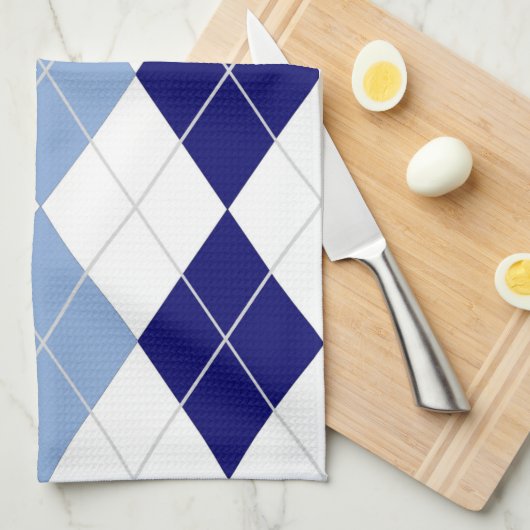 Blauwe en witte Argyle Kitchen Towel Theedoek (Quarter Fold)