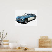 Blauwe en witte Austin Healey 3000-sportauto Poster (Keuken)