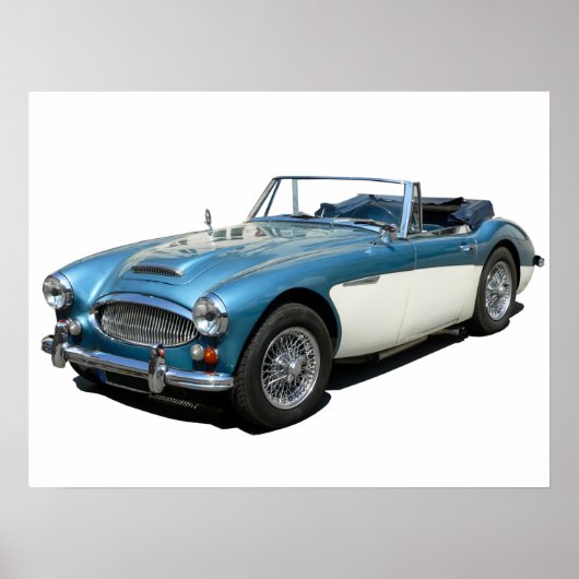 Blauwe en witte Austin Healey 3000-sportauto Poster (Voorkant)